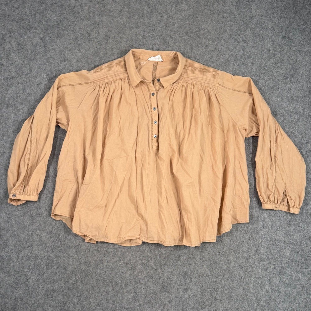 Xirena‎ Biscuit Beige Daisy Long Sleeve Henley Popover Top Women's Size Medium